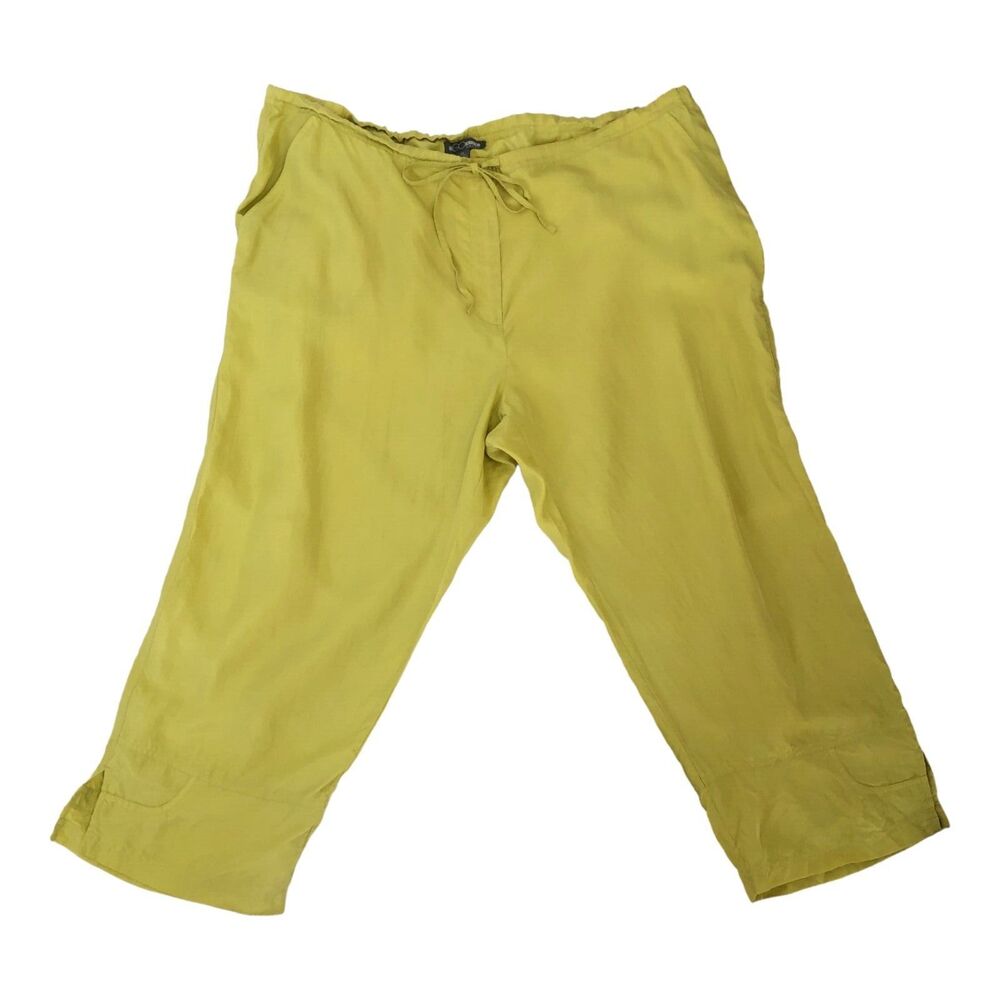 Go By Go Silk bright green washable 100% silk drawstring‎ capri pant Sz 1x